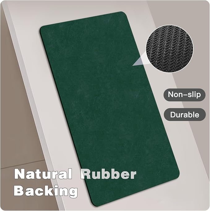 TYUU Bathroom Mat Quick Dry, Bathroom Rugs Non Slip Washable Thin Absorbent Bath Mat Fits Under Door Bathroom Floor Mat Perfect for Bath, Shower, or Sink 24"x36" Dark Green