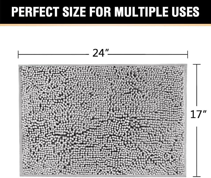 H.VERSAILTEX Chenille Bath Mat Thick Soft Absorbent for Bathroom, Microfiber Dries Quickly, Shaggy Washable Plush Durable Rug, Bathtub and Shower Floor, 24x17, Grey
