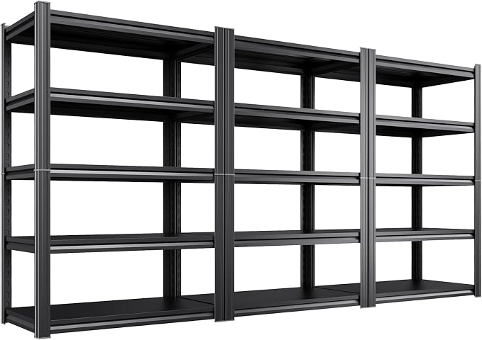 3-Pack Heavy Duty Garage Shelving for Garage, Warehouse & Workshop Organization, 71" H x 35" W x 16" D Adjustable 5-Tier All Metal Storage Shelf for Tools, Storage Bins & Bulk Items