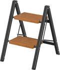 DIAMONDFORGE 2 Step Ladder, Lightweight Folding Step with Wide Anti-Slip Pedal & Feet, 330 lbs Capacity,Sturdy Steel Step Ladder for Home,Kitchen and Office,Woodgrain