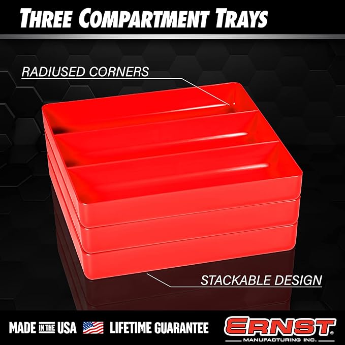 Ernst Manufacturing All Purpose Toolbox and Desk Tray: Stackable Organization Tray with 3 Compartments - Made in the USA