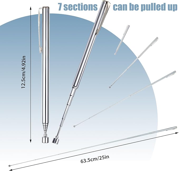 Patelai 2 Pieces Telescoping Magnetic Pick up Tool Grabbers Reacher Tools with Pocket Clip 25 Inch Telescopic Retrieving Magnet Gift for Man, Father, Mechanic, Handyman, Husband (Silver)