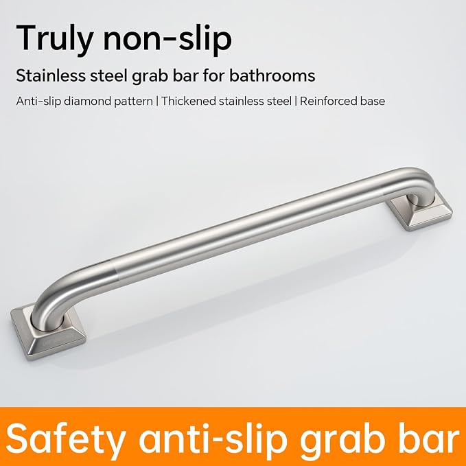 joyrain 500lb Capacity Stainless Steel Grab Bar - Heavy Duty Bathroom Safety Rail for Elderly, Anti-Slip Shower Handle, ADA Compliant (Peened, 16 inch)