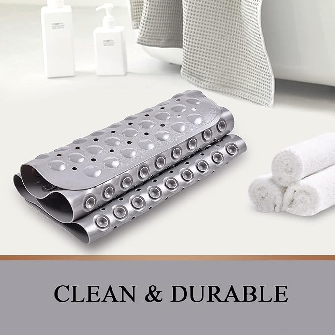 Sheepping Baby Bath Mat for Tub Non Slip Extra Long Cover Bathtub Mat with 200 Big Suction Cups for Toddler Infant Kids 40 X 16 Inch - Eco Friendly ,Machine Washable Shower Mat (Grey)