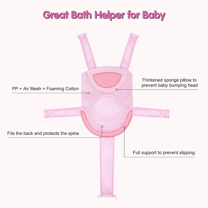 Colorlife Baby Bath Seat Support Net Infant Bathing Seat Support Mat, Adjustable Comfortable Non-Slip Five-Pointed Baby Shower Net Bathtub Sit Up Mesh for Newborn 0-12 Months-Light Pink(No Bathtub)