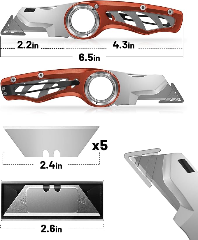 Folding Utility Knife Pocket Knife, Heavy-Duty Box Cutter with Anti Slip Finger Loop, Quick Change Blade Razor Knife, Box Cutters for Home, Office, Warehouse, Durable Razor Knife, Box Knife (Brown)