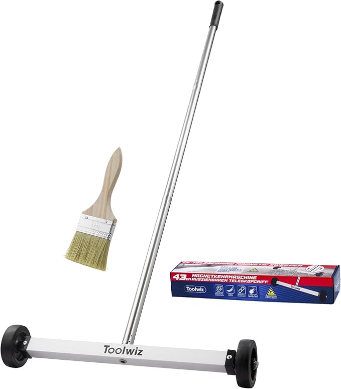 Toolwiz Magnetic Pick Up Sweeper 17-inch Heavy Duty Magnet Pickup Lawn Sweeper Roofing Tools, 8.8 Lbs Yard Tools with Smooth Wheels to Clean Nails for Construction