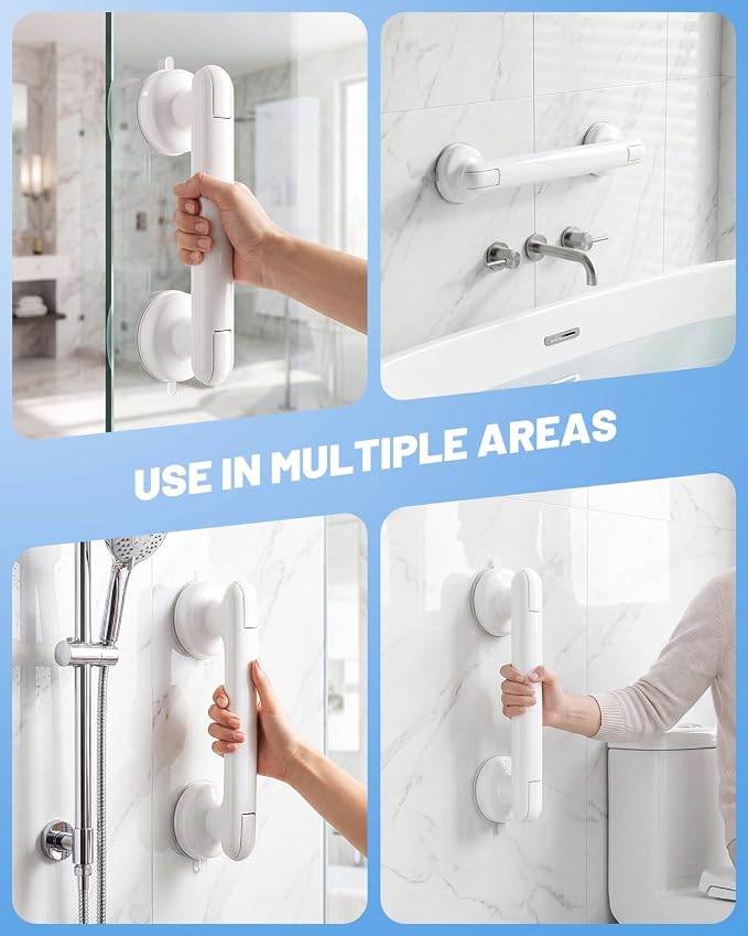JOTPE Grab Bars for Shower, No Drilling & Removable Suction Cup Grab Bars, Heavy Duty Shower Handle for Seniors Elderly Handicap, Safety Bath Handrail for Balance Assistance, 2 Pack, White, 11 Inch