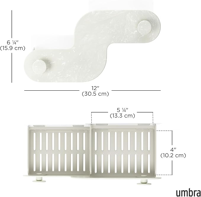 Umbra Nami Shower Caddy Set of 2 – Adhesive Shower Shelf, No Drill Wall Mounted Bathroom Organizer, Rust-Free Plastic Shower Storage Baskets for Shampoo & Toiletries, Ocean Sand