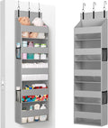 Lifewit 1 Pack Over the Door Organizer, Clear Window Hanging Storage with 4 Side Pockets, Anti Tilt 40 lbs Load Behind Door for Pantry, Nursery, Bathroom, Bedroom, Dorm, 5 Section, Gray