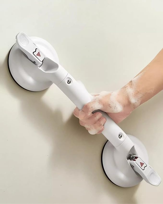 Heavy Duty Grab Bars for Bathtubs and Showers, 300-pound Weight Capacity, 17in Suction Shower Grab Bars for Seniors, No Drilling Waterproof(White)
