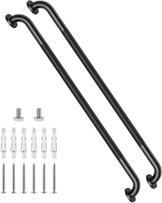 40 Inch Anti Slip Handicap Grab Bars, Munzong Bathroom Grab Bar for Showers, Black Knurled Handicap Balance Bar,Safety Hand Rail Support Elderly Senior Assist Bath Handle