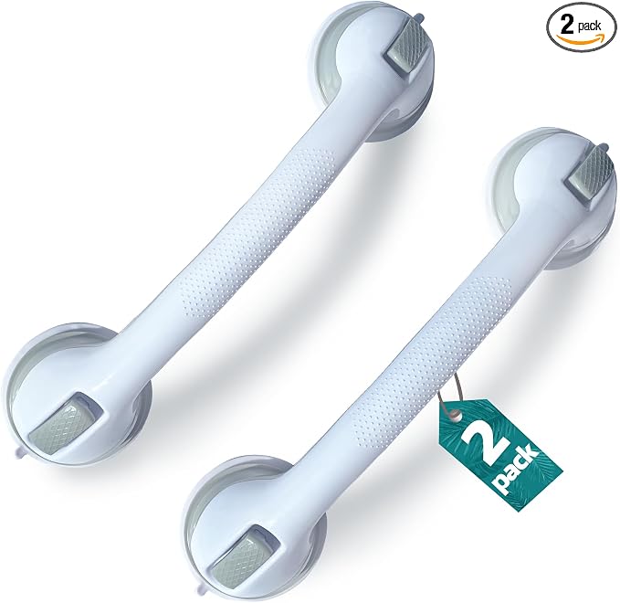 2 Pack Heavy-Duty Shower Grab Bars - Gemroom 16.5 Inch Grey Suction Bar Handles for Elderly, Seniors, Handicap, Safety Balance Assist Grip for Bathroom, Toilet - Anti-Slip, Shower Handles Hand Rail