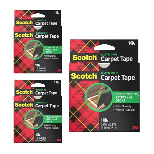 3M Scotch Double-Sided Carpet Tape 1.3 in x 40 ft – Heavy Duty Indoor/Outdoor Rug Gripper for Hardwood, Vinyl, Tile & Concrete Floors – Non-Slip Adhesive for Area Rugs and Mats - 3 Pack