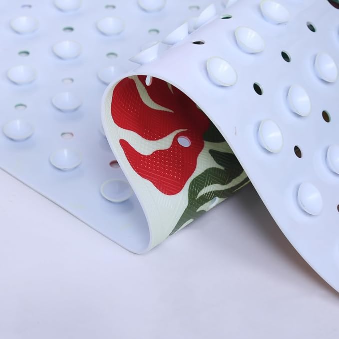 Plant Bathtub Mat Non Slip for Kids 40x16in Extra Long Floral Anti Slip Bath Mat for Tub Abstract Botanical Rustic Shower Mat with Large Drain Holes Suction Cups Flowers Leaves Design Bathroom Decor