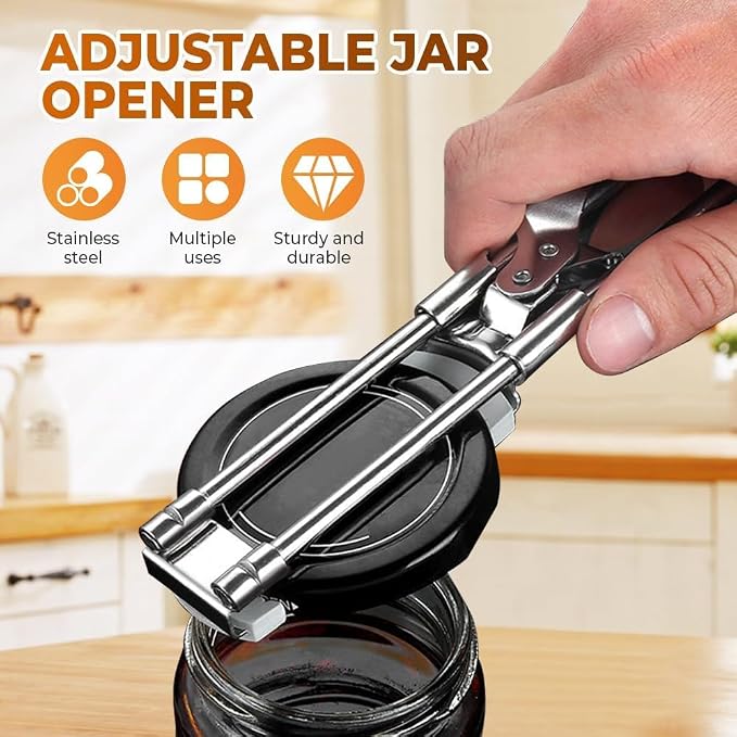 Adjustable Stainless Steel Jar Opener - Easy-Grip Kitchen Gadget for Jars, Bottles & Lids, User-Friendly Leverage Design,Effortless Grip for Seniors & Weak Hands (2 PC)