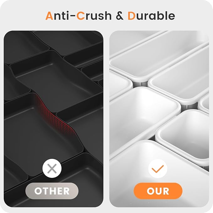 A-LuGei 【Military Grade】 Drawer Organizer, 【𝟱𝗦𝗶𝘇𝗲】 Makeup organizer, 【Holds 177 Items】 Bathroom Organizers and Storage, Organization and Storage, Desk Drawer Organizer for Vanity (White)