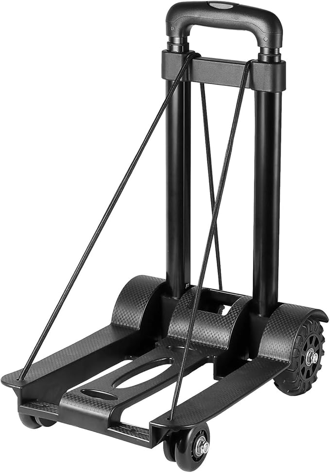 HOZEON Folding Hand Truck, 88 Lbs 40 KG Heavy Duty 4-Wheel Solid Construction Utility Cart for Luggage, Lightweight Compact Portable Fold Up Dolly for Luggage, Travel, Shopping Moving, Office, Black