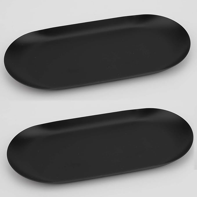 Stainless Steel Decorative Tray, Set of 2, 7 Inch Long, Jewelry Dish Cosmetics Organizer Bathroom Clutter Serving Platter Small Storage Tray, Oval, Matte Black