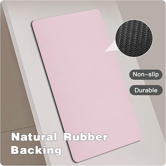 TYUU Pink Bath Mat, Bathroom Rugs Non Slip Washable Thin Absorbent Quick Dry Bath Mat Fits Under Door Bathroom Floor Mat Perfect for Bath, Shower, or Sink 20"x30" Pink