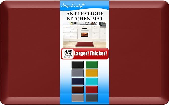 4/5 Inch Thick Kitchen Mat - Cushioned Anti Fatigue Mats for Kitchen Floor - Easy to Clean, Waterproof, Non-Slip Kitchen Rug for Sink, Office, Kitchen (22''x36'' Red)