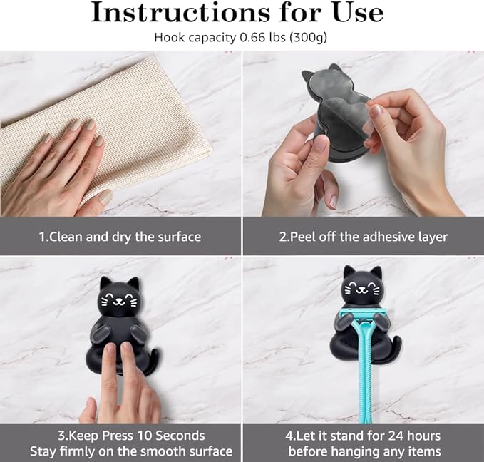 Cute Cat and Penguin Waterproof Self-Adhesive Shower Hook Set, Black Cat and Penguin Razor Holder Bathroom Accessories for Men Women Animal Lover, Animal Lover Bathroom Decor Gifts for Women Men
