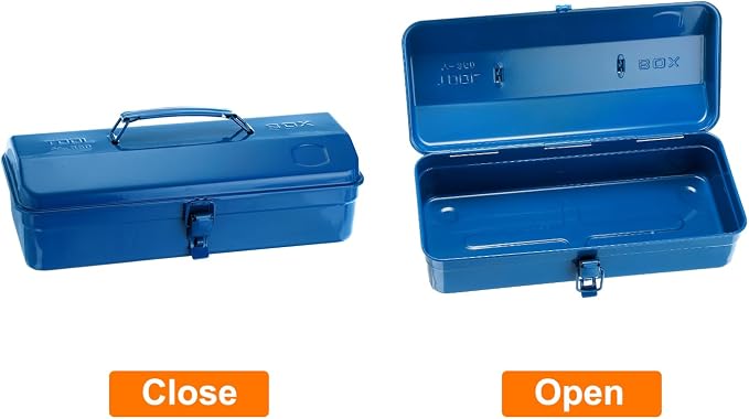 HARFINGTON Tool Box 14.2" Portable Steel Tool Box Hip Roof Style with Metal Latch Closure Tool Chest for Household Workshop Car, Blue