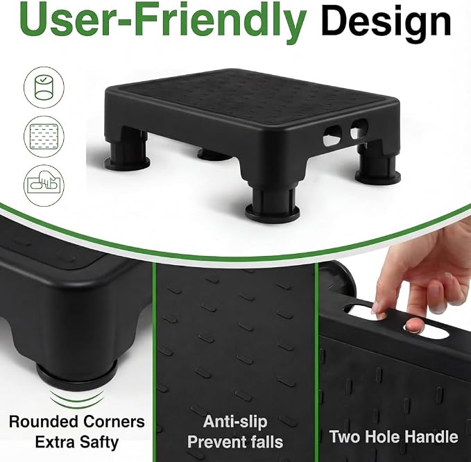 COOL-ANGLE Adjustable Step Stool for High Beds & SUV - Non-Slip Mobility Platform for Seniors, 650lbs Capacity, 3 Heights (3.4"-5"), Wide Safety Base for Car & Bath, 16.5"x12.6", Black