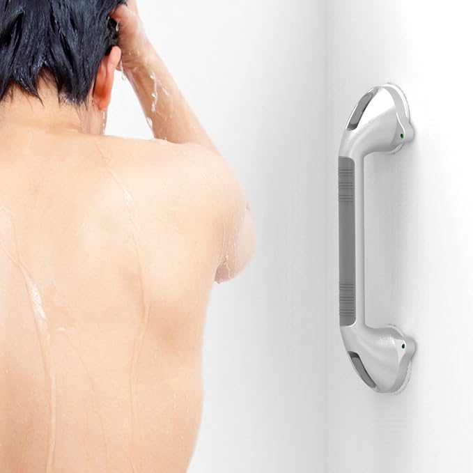 16.5inches Balance Assist Bathroom Shower Handle,Suction Bath Grab Bar with Indicators (Silver/Grey)