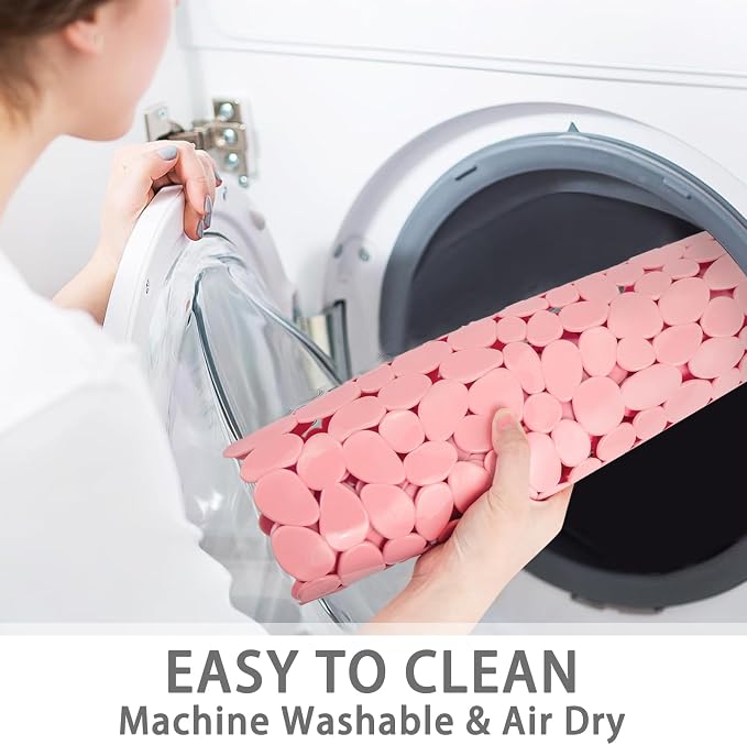 SONGZIMING Pebble Bath Mat for Bathtub to Anti Slip Bathtub Mat in Shower with 16 Inches by 35 Inches (Pink)
