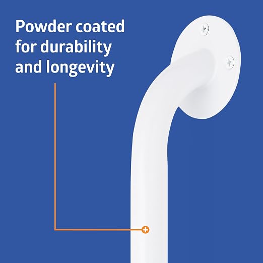 Medline White 16” Grab Bar for Shower & Bathtub, Independence Aid & Ease of Movement — For Elderly, Handicapped or Seniors, 300 lb. Capacity, 1 Bar