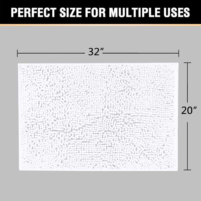 H.VERSAILTEX Pure White Bath Rug Super Soft Microfiber Non Slip Mat Absorption Shaggy Shower Rugs for Bathroom, Easy Care Machine Wash, 20 x 32 Inch