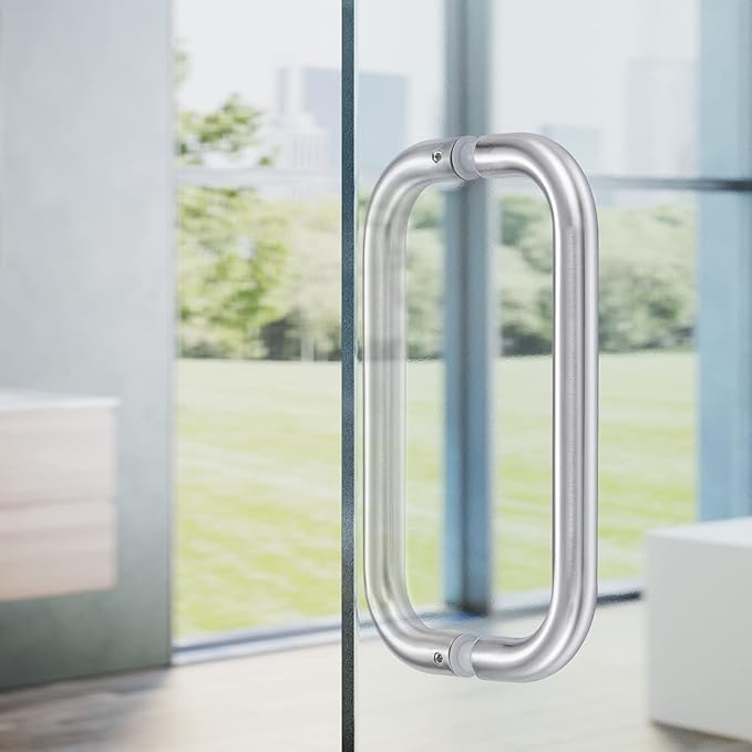 Ranbo Brushed Nickel 8" （CTC） Tubular Back-to-Back Shower Door Handle，3/4" Diameter Pull Handles with Metal Washers, for 1/4"- 1/2" Thick Glass and 1-3/8" - 2-1/6" Thick Wooden or Metal Doors
