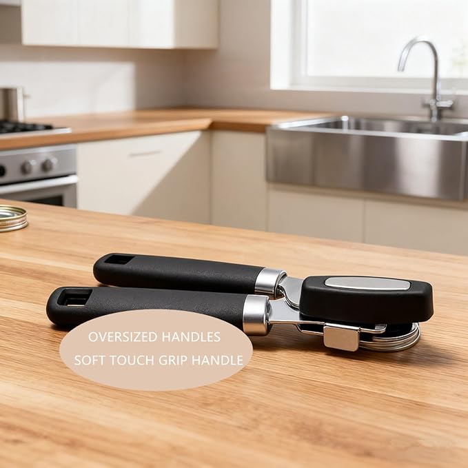 Bestac Multifunction Can and Bottle Opener for Kitchen and Home Use, Stainless Steel Smooth Edge Manual Can Opener and Bottle Openers, Soft-Grip Handles (Black)