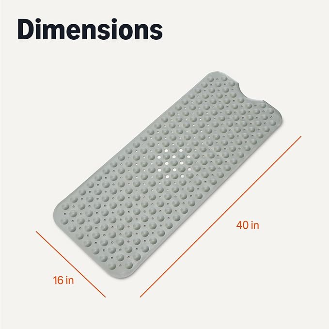 Amazon Basics Non-Slip Bath Mat with Suction Cups for Tub and Shower, Easy to Clean, 40" x 16", Grey