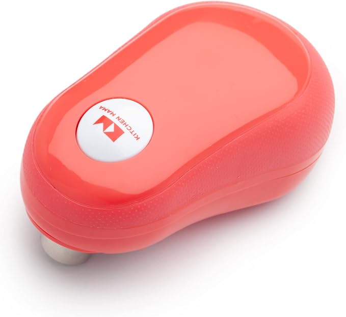 Kitchen Mama One Touch Electric Can Opener: Auto-Stop, Ergonomic Design for Seniors with Arthritis, One Button Press, Smooth Edge, Cordless, Food-Safe, Automatic, Hands Free, Battery Operated (Red)