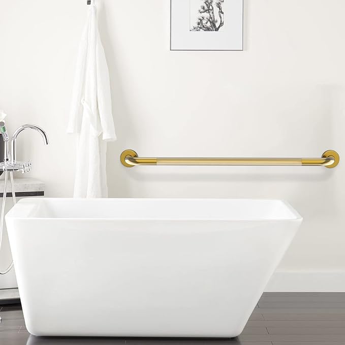 Gold Shower Grab Bar w/Anti-Slip Knurled Grip 36 Inch, Zepolu Wall Mounted Stainless Steel Bath Grab Bar,Safety Balanced Handrail, Handicap Injury Elderly Senior Assist Support Textured Handle