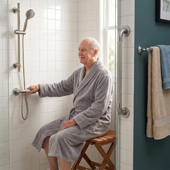 12 Inch Shower Grab Bars for Seniors 1.25'' Brushed Nickel Stainless Steel Grab Bar for Bathroom, Non Slip Knurled Safety Handrail for Bathtub Toilet Wall, Gifts for Elderly and Handicapped