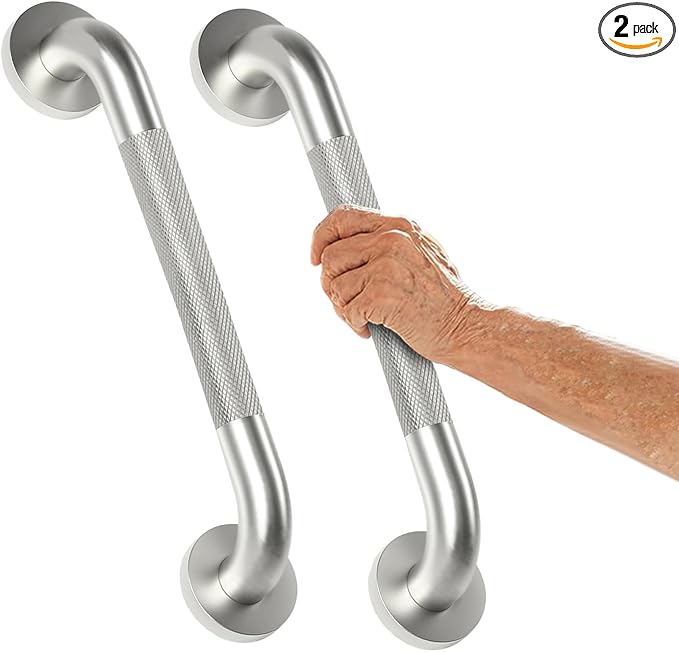 16 Inch Shower Grab Bar for Seniors 2 Pack, Heavy Duty 304 Stainless Steel Anti-Slip Bathroom Safety Handicap Grab Bar for Shower, Bathtub & Toilet, Wall Mounted, Supports 500lbs