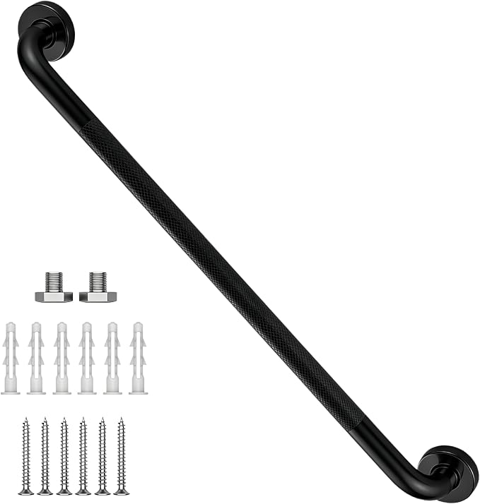 32 Inch Shower Grab Bar, XIANTHUS Black Anti Slip Safety Bars, 304 Stainless Steel Bathroom Handrail, Handicap Grab Bars for Wall, Shower Grip Handle for Seniors Elderly Injury Assist Bath (1.25" Dia)