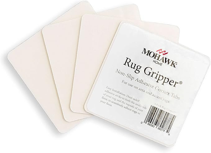 Mohawk Home Non Slip Corner Gripper Area Rug Tabs 4 Pack Anti Curling Double Sided Adhesive 4-inch x 4-inch Square