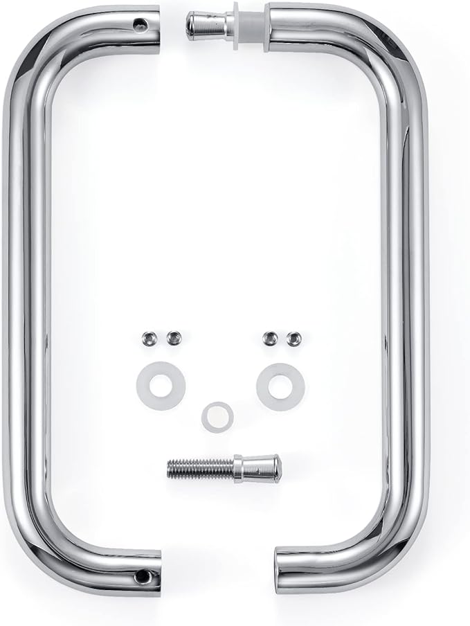 Ranbo Polished Chrome 8" （CTC） Tubular Back-to-Back Shower Door Handle，3/4" Diameter Pull Handles with Metal Washers, for 1/4"- 1/2" Thick Glass and 1-3/8" - 2-1/6" Thick Wooden or Metal Doors