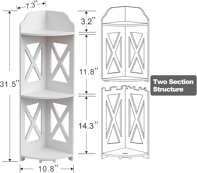 J JINXIAMU Corner Shelf Stand, Storage Organizer Great for Bathroom, Corner Shelf Perfect for Small Space,Waterproof Stand Also Use for Toilet Paper Stand,White