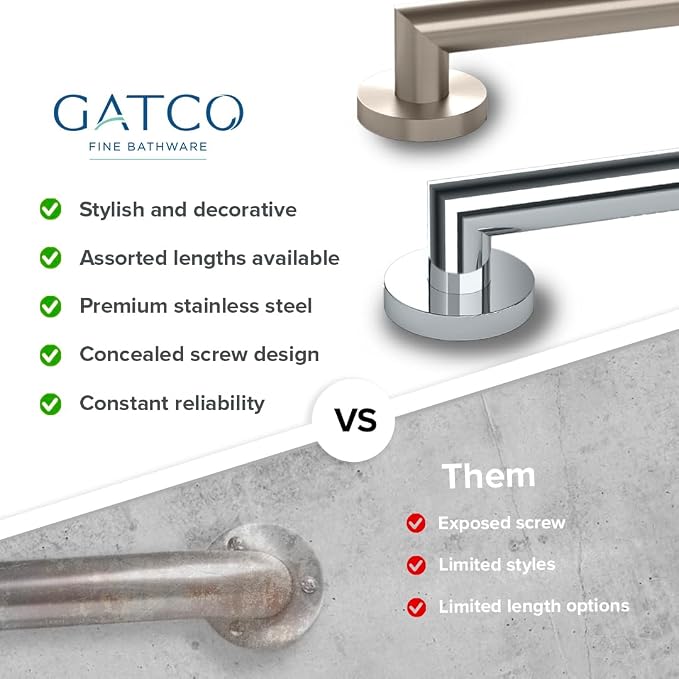 Gatco 964 Glam 24" Grab Bar, Chrome/ADA Compliant Safety Grab Bar for Bathroom