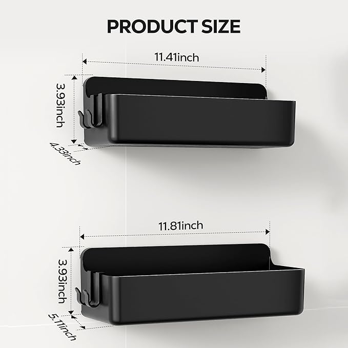 Nieifi Adhesive Wall Shelf, Shower Shelves, Shower Organizer for Bathroom Organization (Black, 2 pieces)