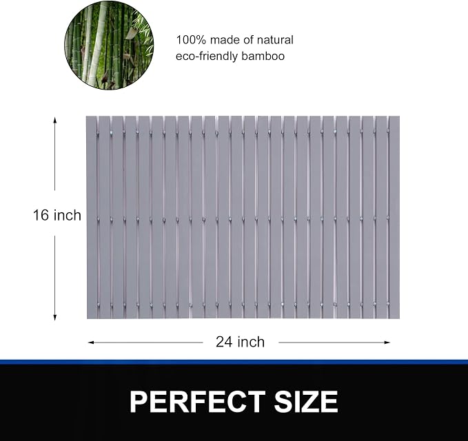 Bath Mat Bathroom Rugs Floor Wood Shower Bathtub Waterproof Non Slip Grey Accessories 16x24 Inch Easy to Clean, 2 pcs
