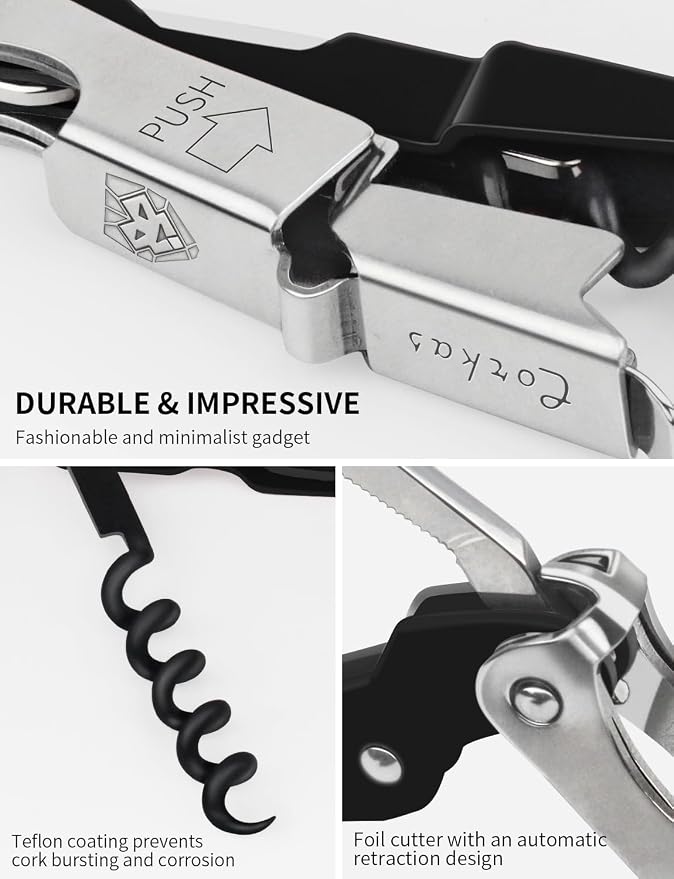 CORKAS Wine Key - Professional Handcrafted Heavy Duty Waiter Corkscrew, Compact Wine Opener with Double Hinged, Foil Cutter and Bottle Opener, Gifts for Severs, Sommelier, Bartenders (4Pack-Black)