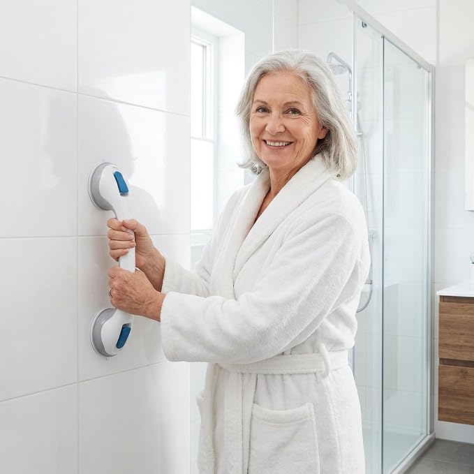Grab Bars for Bathtubs and Showers, Suction Cup Shower Handle, Removable No Drill Bathroom Safety Assist Grip, Tool Free Install for Seniors and Adults, Shower, Tub, Toilet, RV, 2 Pack