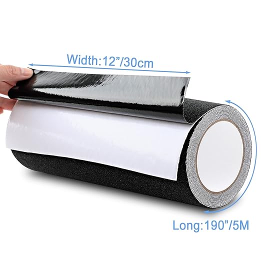 Yorwe Anti Slip Tape, High Traction, Strong Grip Abrasive, Not Easy Leaving Adhesive Residue, Indoor & Outdoor (12" Width x 190" Long, Black)