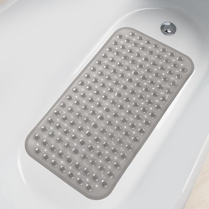 AmazerBath Bath Tub Mat, Medium Size 27.6 x 15 Inches Non-Slip Shower Mats with Suction Cups and Drain Holes, Bathtub Mats Bathroom Mats Machine Washable (Clear Gray)